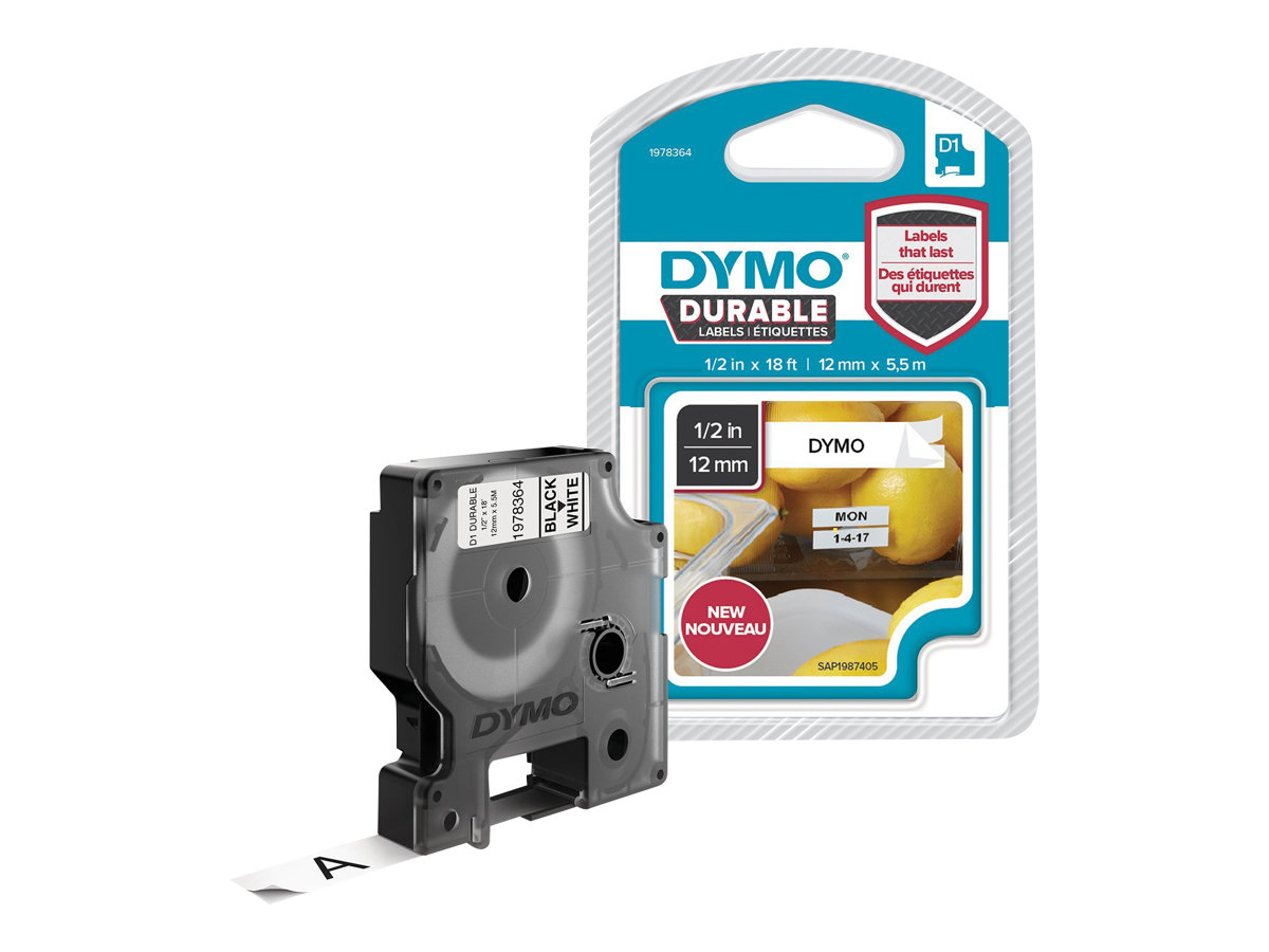 DYMO D1 Durable - Selbstklebend - Schwarz auf Weiss - Rolle (1,2 cm x 5,5 m) 1 Kassette(n) Etikettenband - fr LabelMANAGER 100,