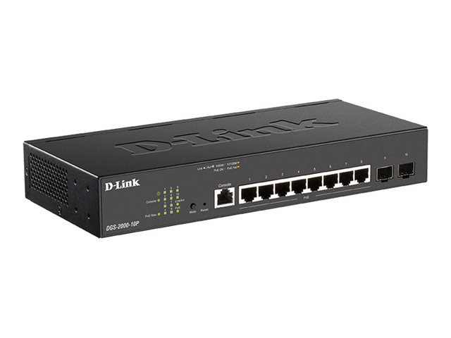 D-Link DGS 2000-10P - Switch - L3 - managed - 8 x 10/100/1000 (PoE+) + 2 x Fast Ethernet/Gigabit SFP, kombiniert - an Rack monti