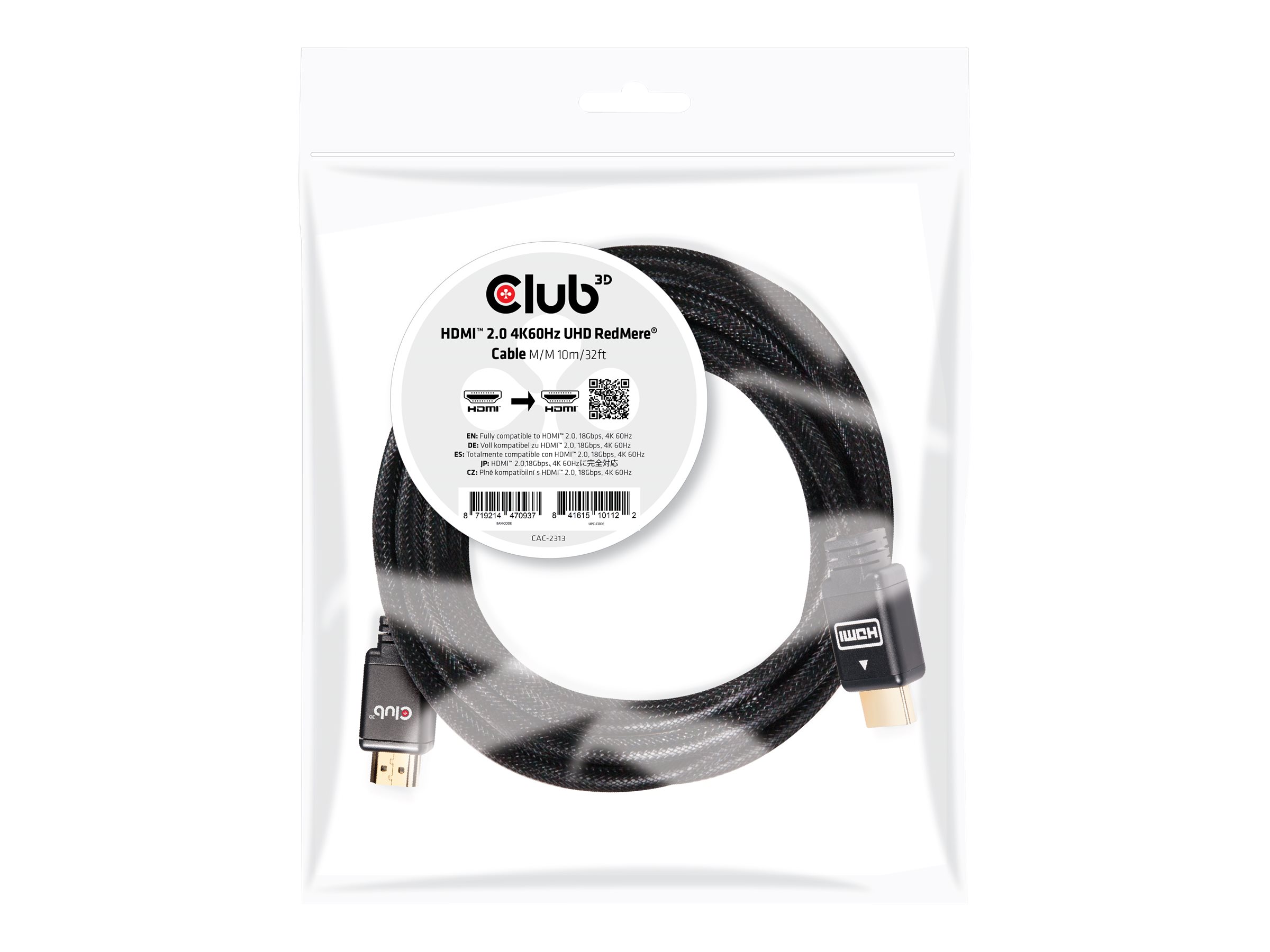 Club 3D CAC-2313 - HDMI-Kabel mit Ethernet - HDMI mnnlich zu HDMI mnnlich - 10 m - RedMere Technology - 4K Untersttzung, akti