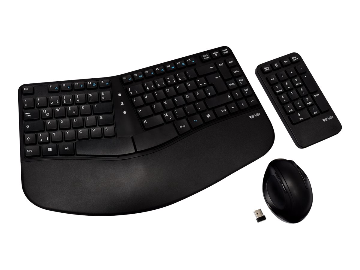 V7 CKW400DE - Set aus Tastatur, Maus und Ziffernblock - kabellos - 2.4 GHz - Deutsch - Schwarz