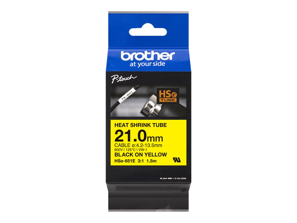 Brother HSE-651E - Schwarz auf Gelb - Rolle (2,1 cm x 1,5 m) 1 Kassette(n) Hängebox - Schrumpfschlauch-Band - für P-Touch PT-D80