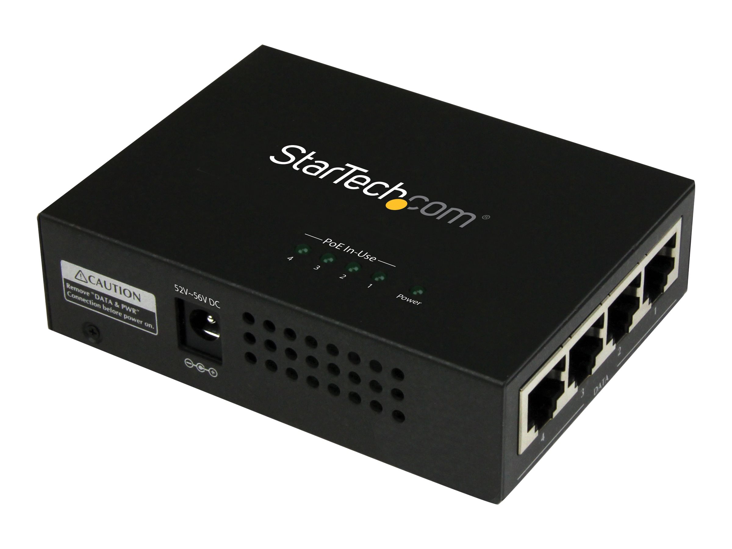 StarTech.com 4 Port Gigabit midspan - PoE+ Injektor - 802.3at/af - Wandmontierbar Power over Ethernet Midspan - Power Injector -
