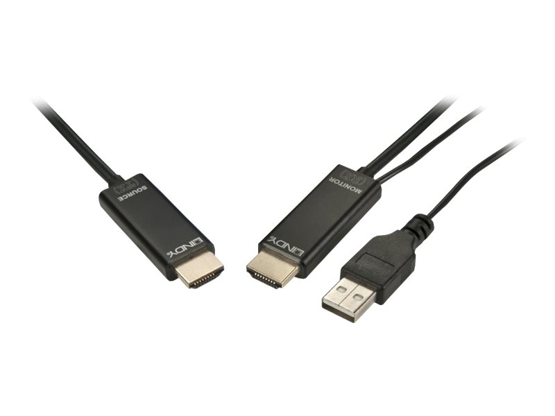 Lindy - HDMI-Kabel - HDMI männlich zu HDMI, USB (nur Strom) männlich - 100 m - Hybrid Kupfer/Kohlefaser - Schwarz