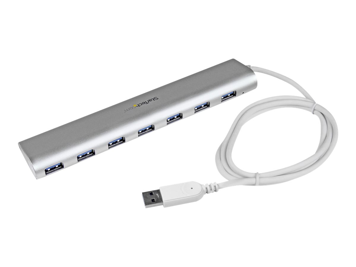 StarTech.com 7 Port kompakter USB 3.0 Hub mit eingebautem Kabel - Aluminium USB Hub - Silber - USB-Umschalter fr die gemeinsame