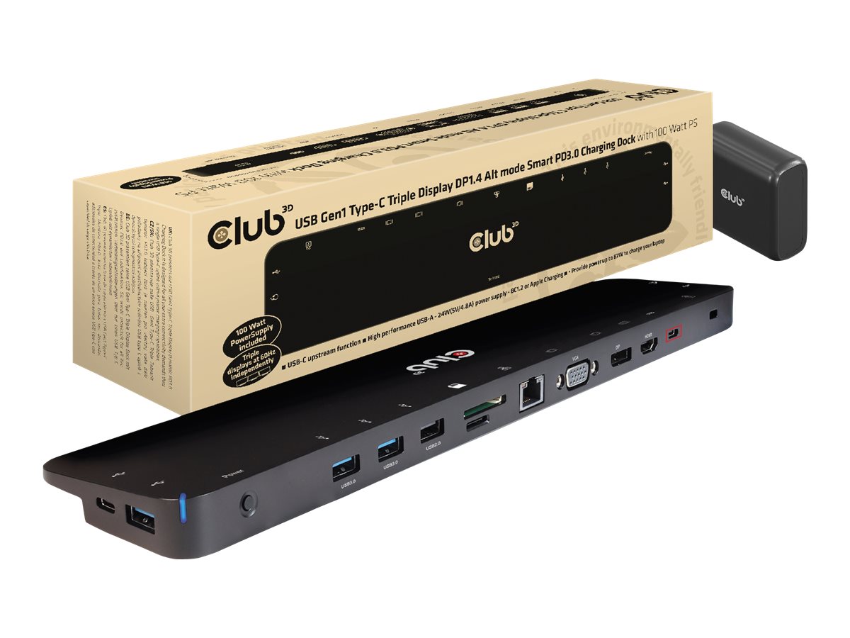 Club 3D CSV-1565 - Dockingstation - USB-C - VGA, HDMI, DP - GigE - 100 Watt